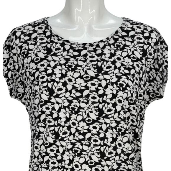 Beverly Drive Top Plus Size 1X Black White Floral Print Stretch Short Sleeve Y2K - Picture 1 of 7